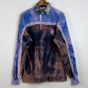 Barbarian Rugby Shirt Mens XL Toronto Maple Leafs Blue Tie Dye Long Sleeve Polo